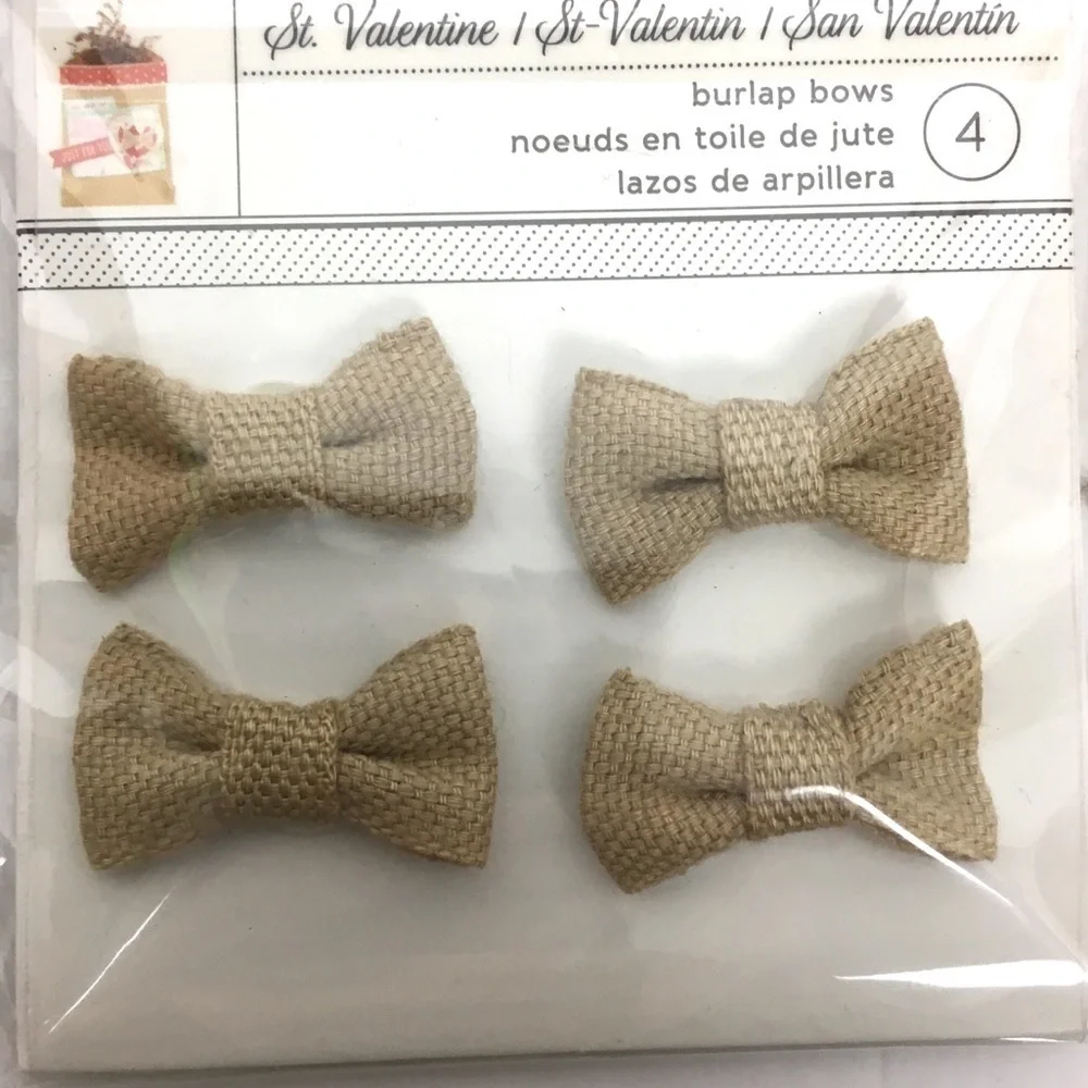 16 Mini Burlap Bows Adhesive Dot Back Scrapbooking Crafting Wedding Baby Shower